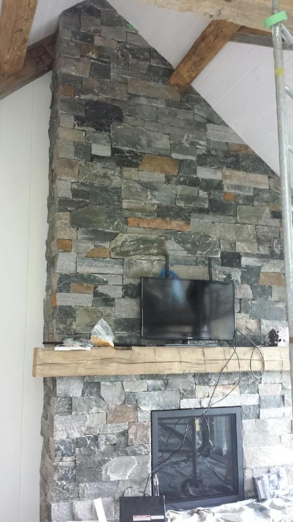 DRY STACK GRANITE LEDGESTONE FIREPLACE