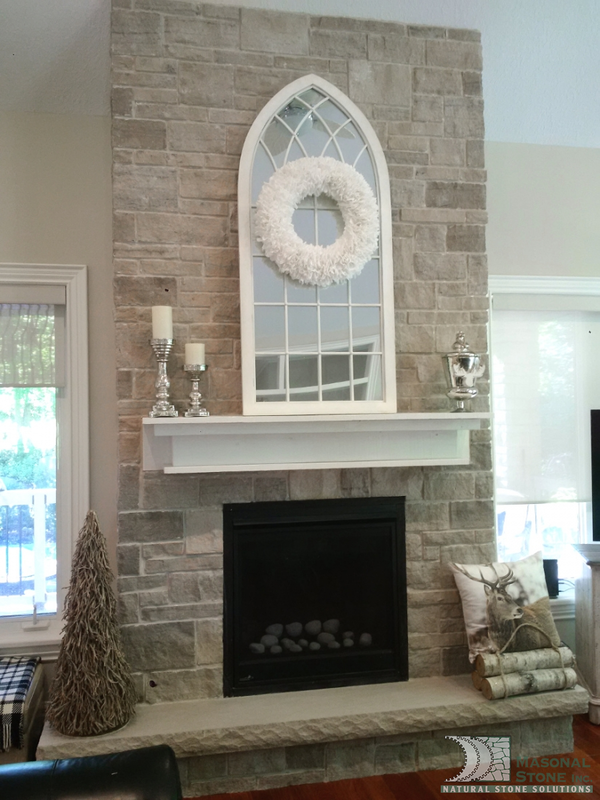 TIGER BUFF LIMESTONE FIREPLACE